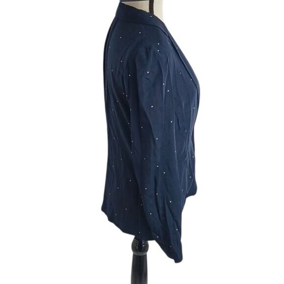 Vince Camuto Womens Size 4 Blazer Navy Blue Polka Dot Long Sleeve Button Front - Picture 4 of 7